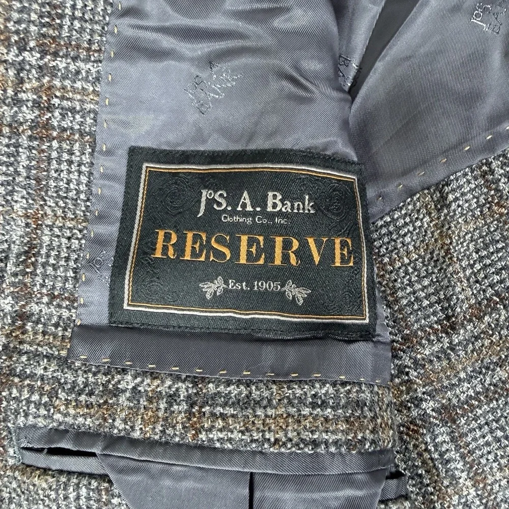 Jos A Bank Blazer Men's 46L Gray Plaid Wool Two Button Lanifico Di‎ Pray